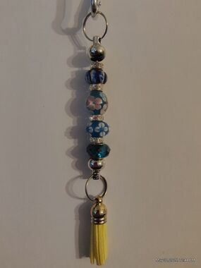 Blue Floral Bead Tassel Charm Keychain